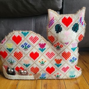 Vintage Needlepoint Plastic Canvas Double-Sided Cat